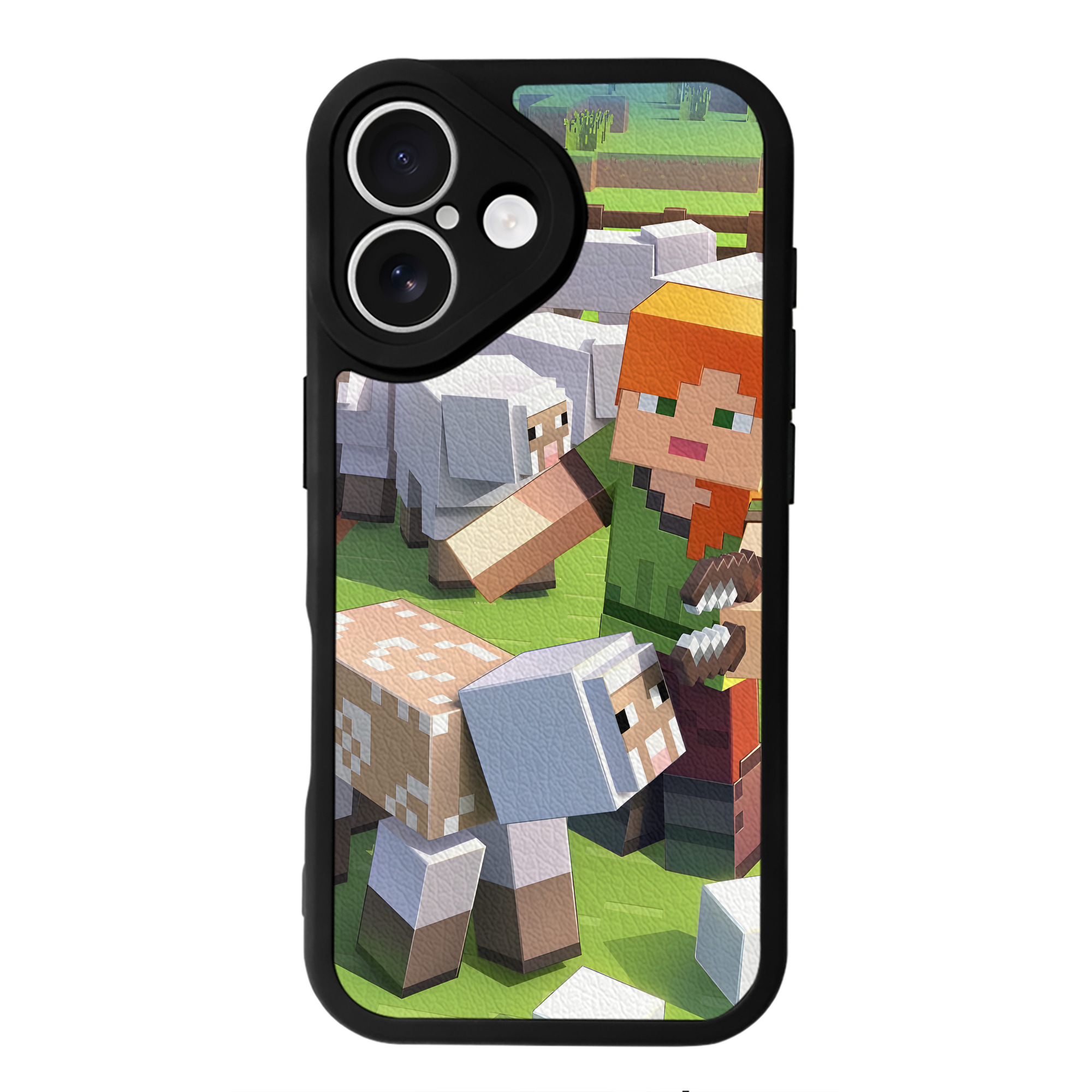 （画像用） マインクラフト ブロックの世界 Minecraft MC Block world 【iPhone 16シリーズ対応】シリコンスマホケース（レザー調） 材質：シリコン